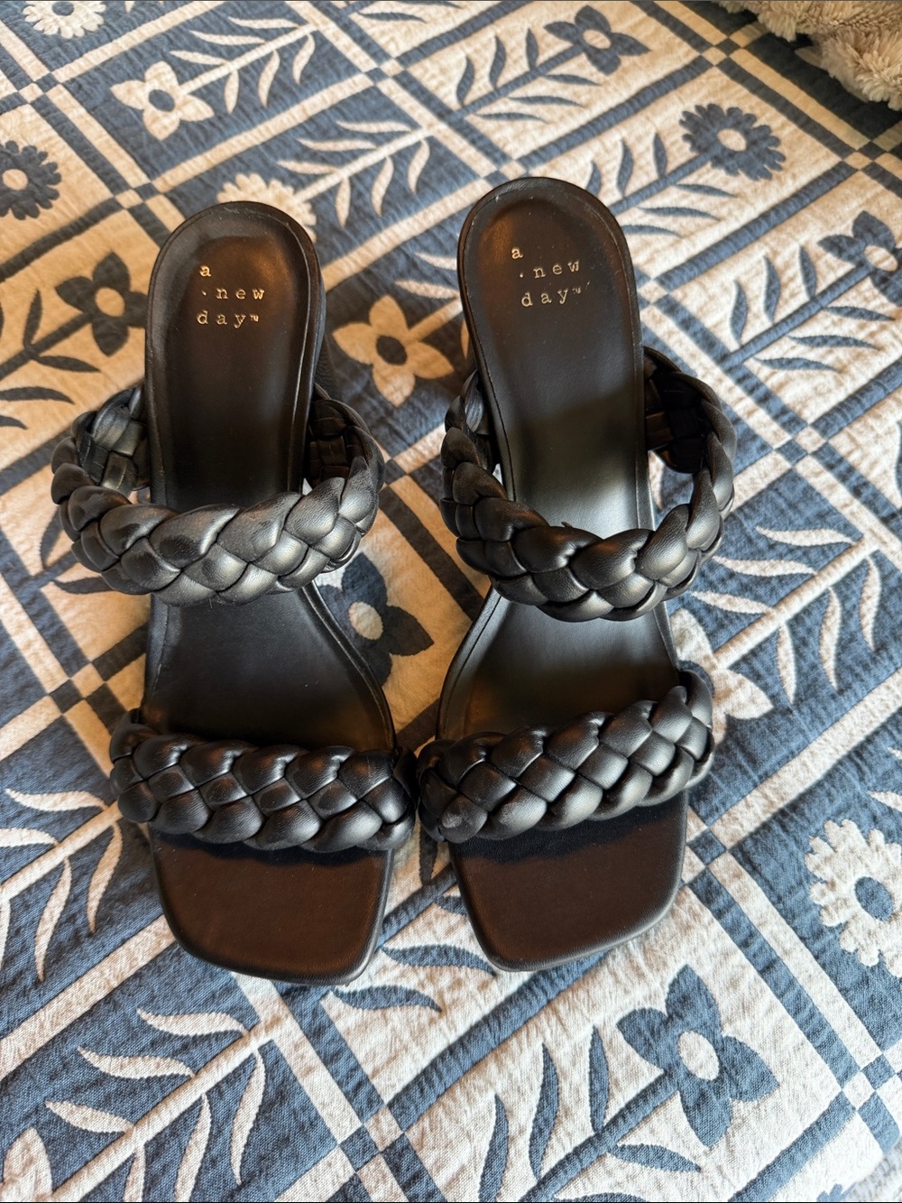 a new day Black Braided Double-Strap Heeled Sandals